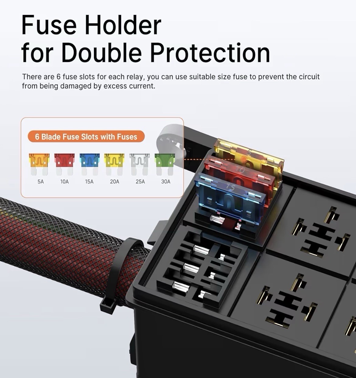 Universal 12V 6-Way Relay Fuse Box 6 Slot ATC/ATO Fuse Pre-Wired Relay Panel