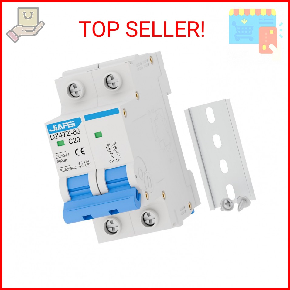 DC Miniature Circuit Breaker, 500V 2 Pole 20 Amp Isolator for Solar PV System, T