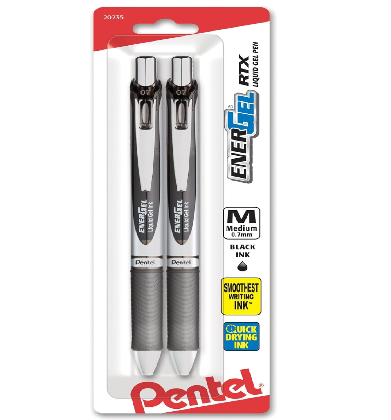 Pentel EnerGel RTX Retractable Liquid Gel Pen, 2 Count (Pack of 1), Black