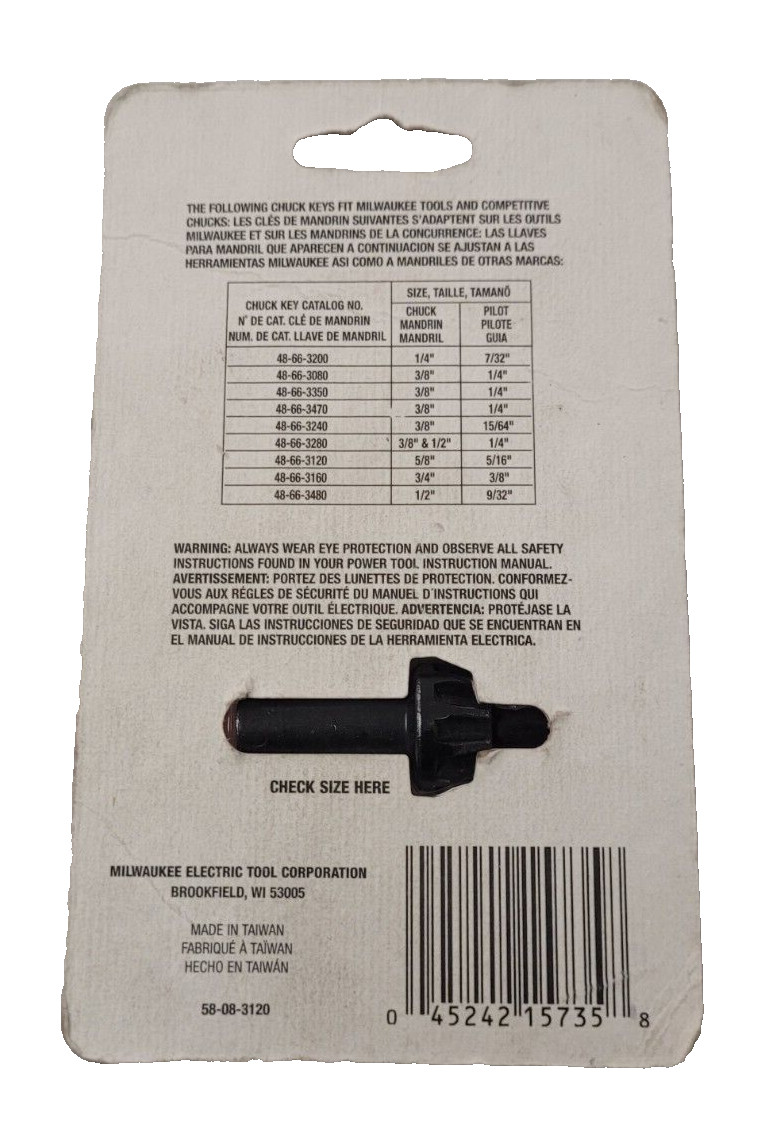 Milwaukee 48-66-3120 Chuck Key w/ 5/16″ Pilot Jacobs K3
