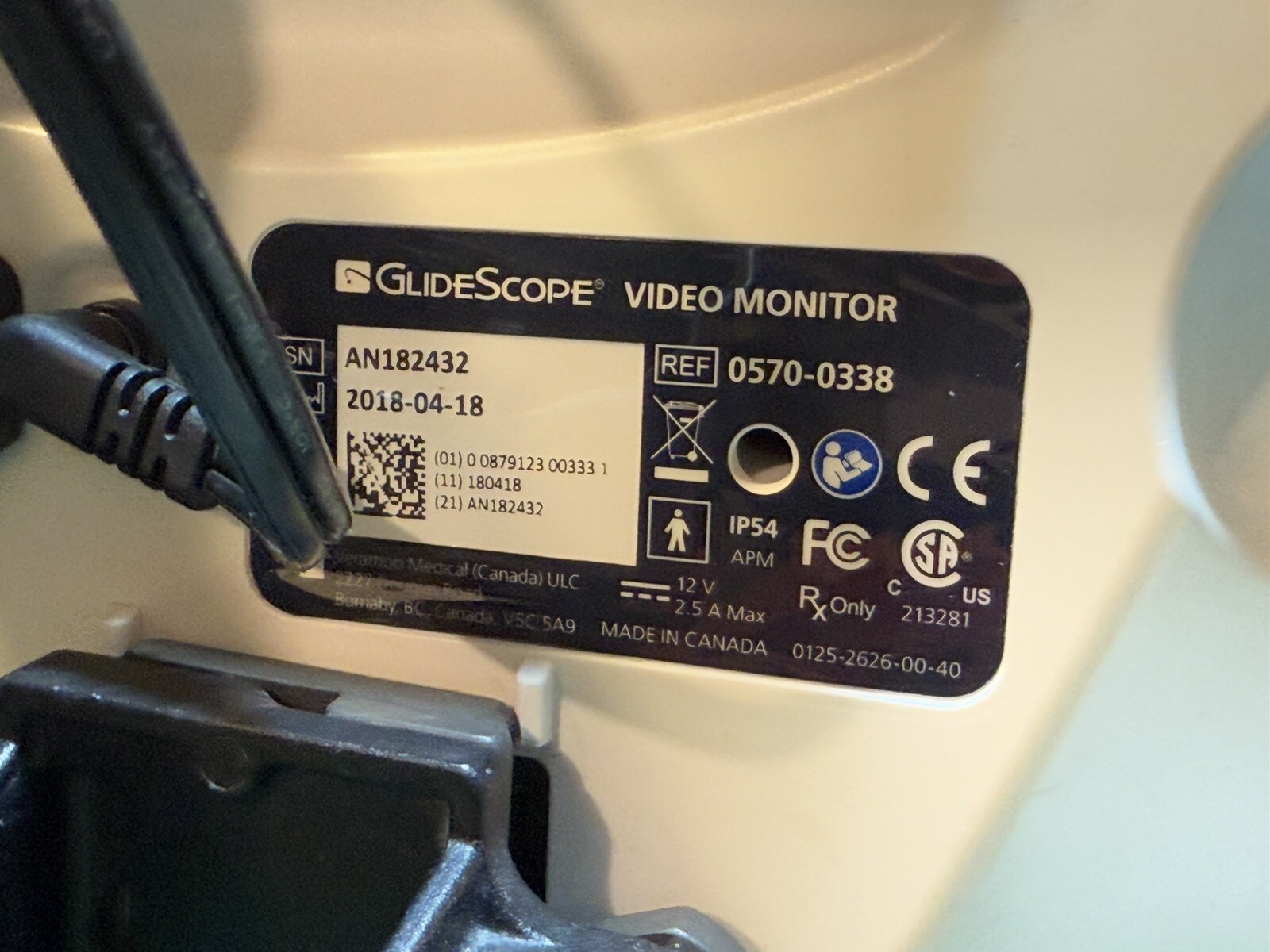 VERATHON AVL 0570-0338 GLIDESCOPE PORTABLE VIDEO MONITOR
