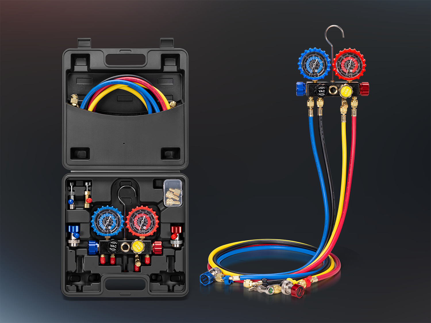 AC Manifold Gauge Set 4 Way For R134a R410a R22 R32 Refrigerat with 5ft Hoses