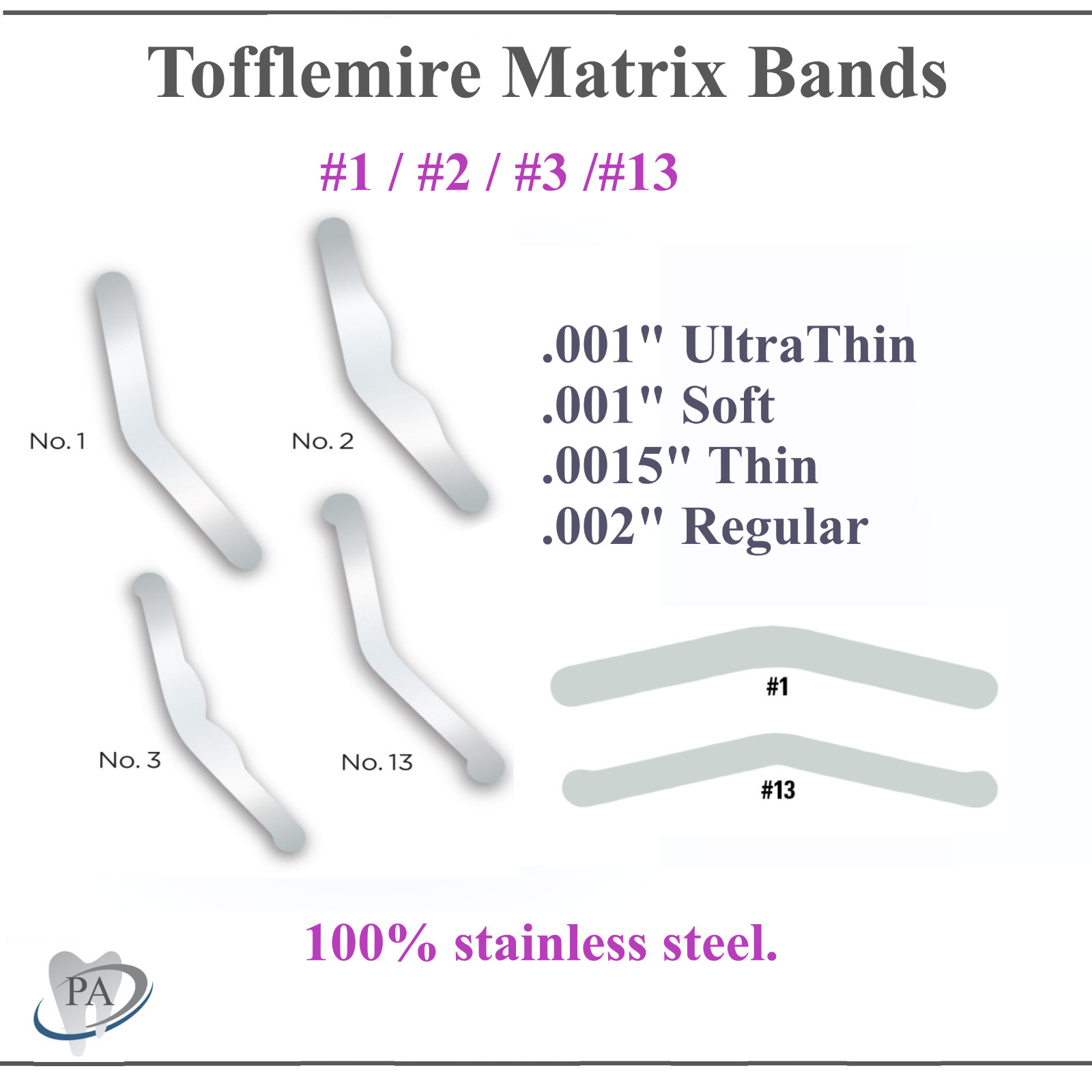 144pc Dental universal Matrix Bands Tofflemire Stainless Steel bands 0.015′ #1#2