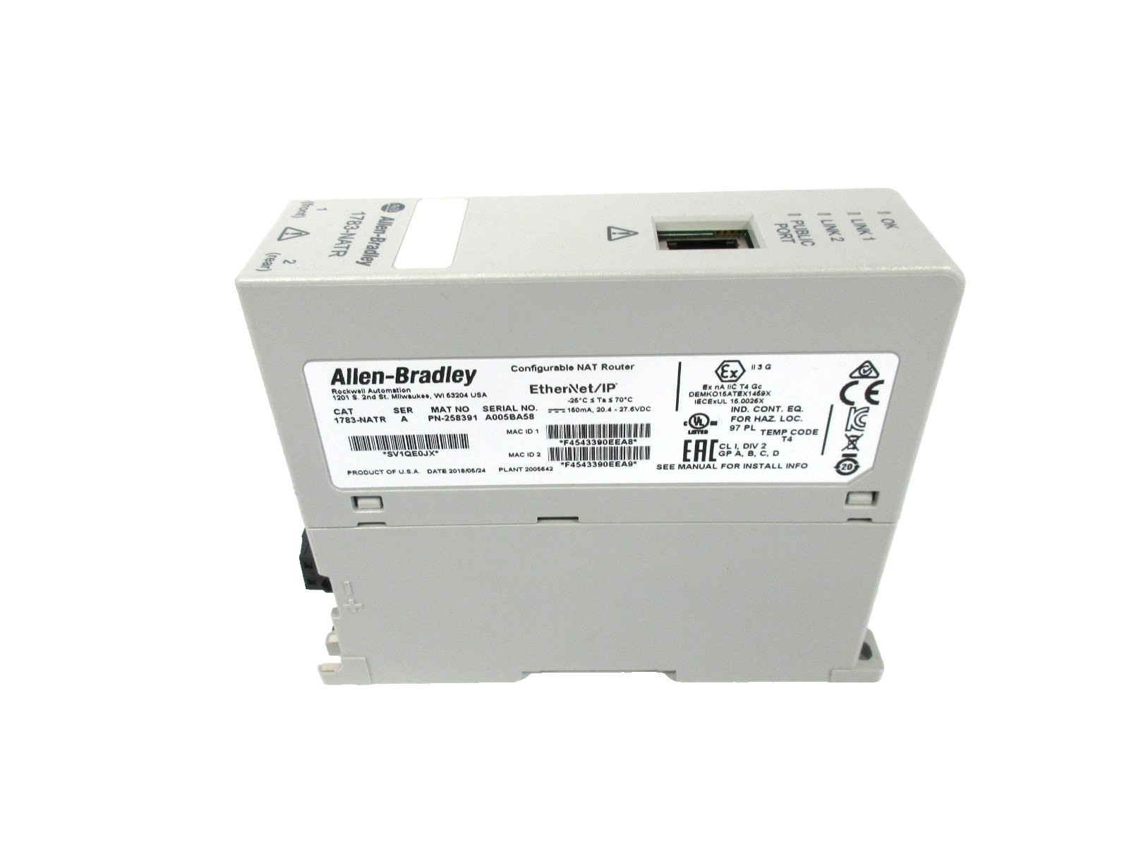 Allen-Bradley 1783-NATR Ser. A Configurable NAT Router EtherNet/IP Mfd 2018