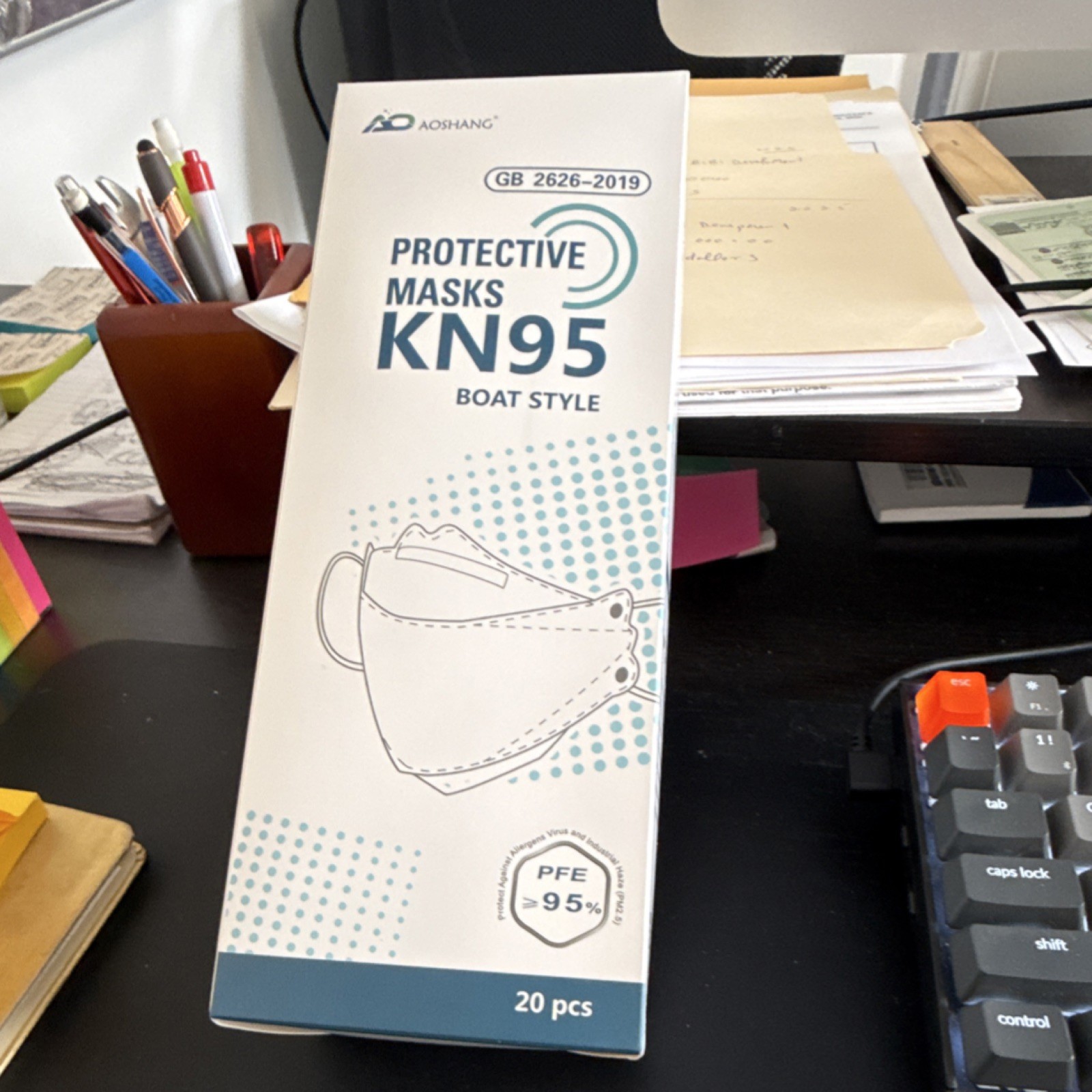 Aoshang KN95 Boat Style Protective Masks 20 pcs PFE 95% GB 2626-2019