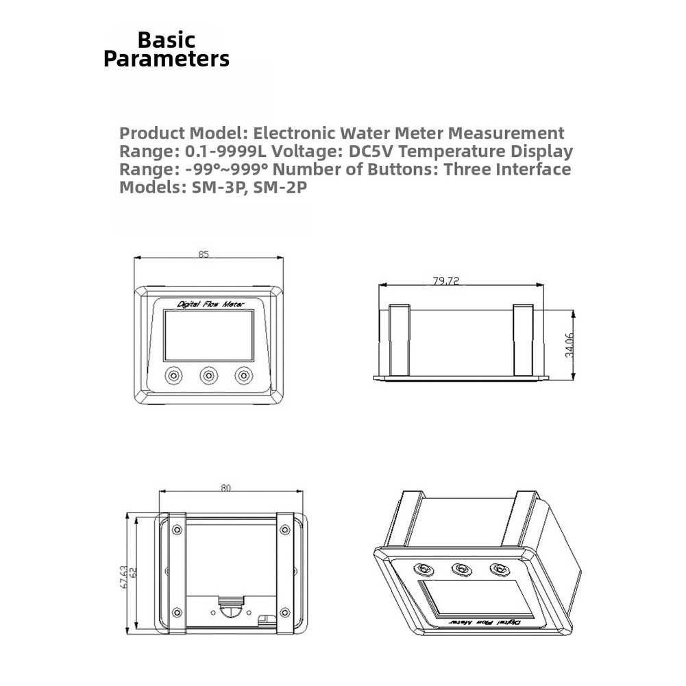 Water Flow Meter Digital Display Powered with Wide Range 130L Min