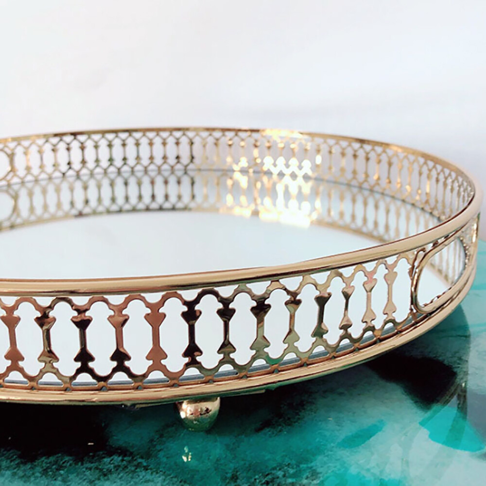 Round Tray Gold Tray Mirrored Decorative Tray For Home Office Living Room