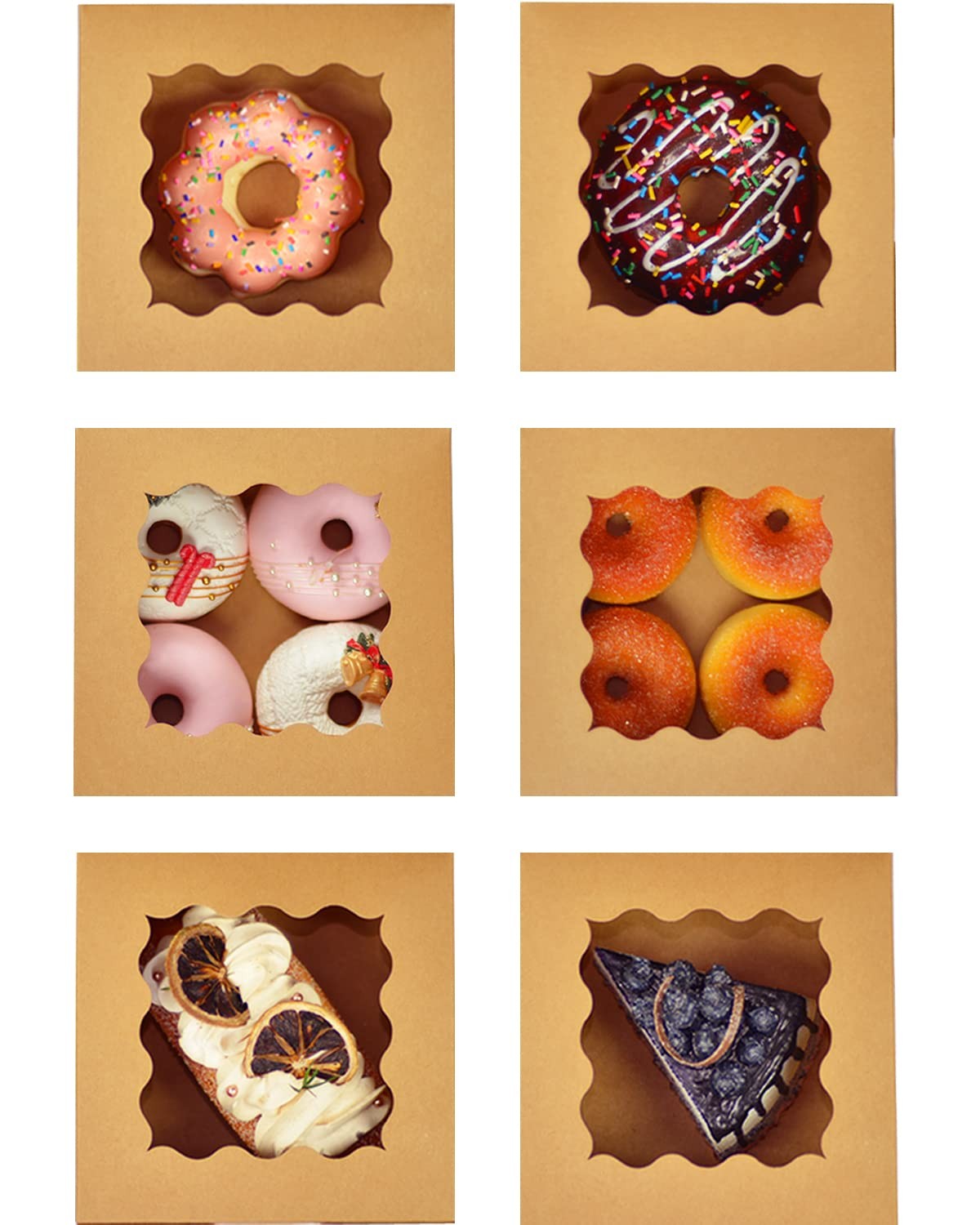 Bakepacker Brown 30-Packs Bakery Boxes with Window 6x6x3 inches Thick &