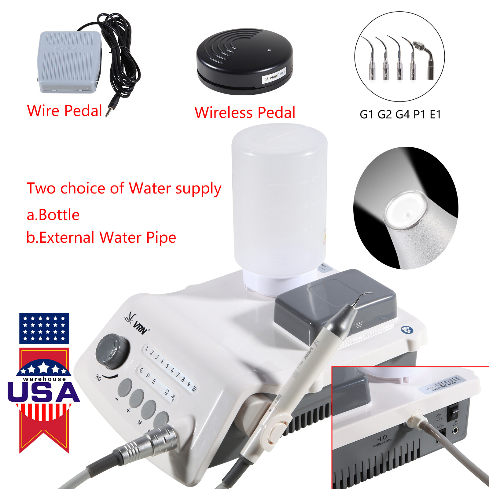 Upgrated Dental Ultrasonic Scaler fit EMS + LED Handpiece+Tips+Bottle VRN-A8