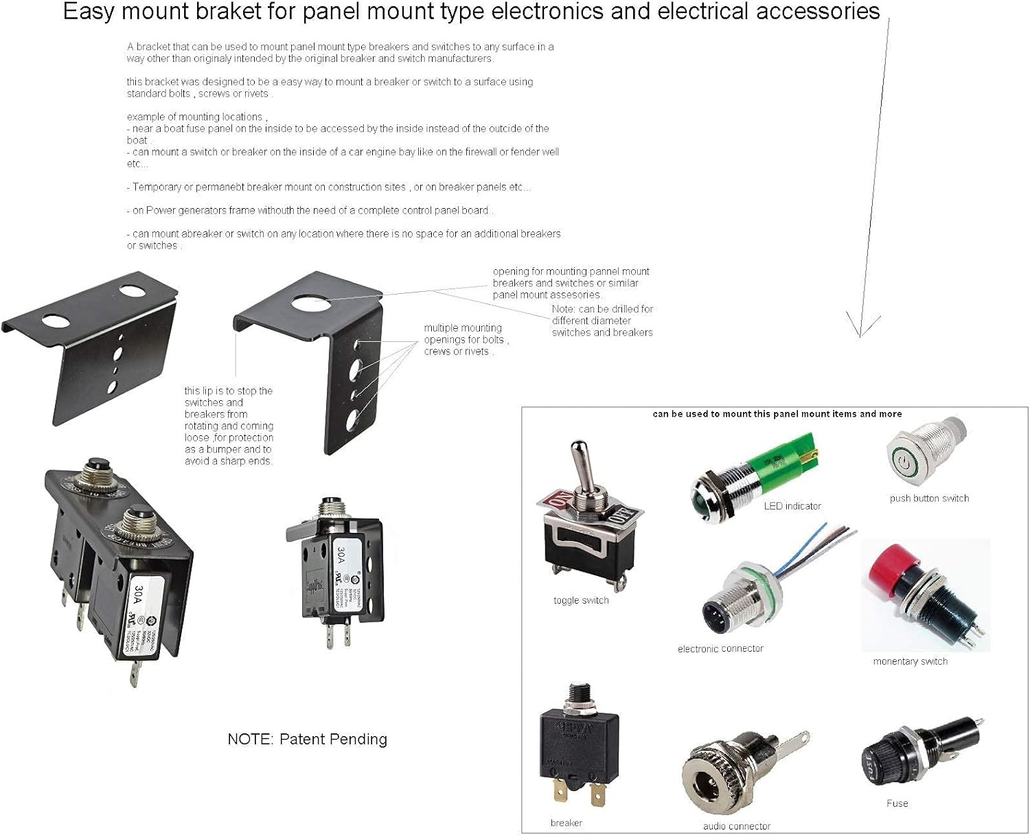 Universal Mounting Bracket For Panel Push Button Breakers Toggle Switches Fus…