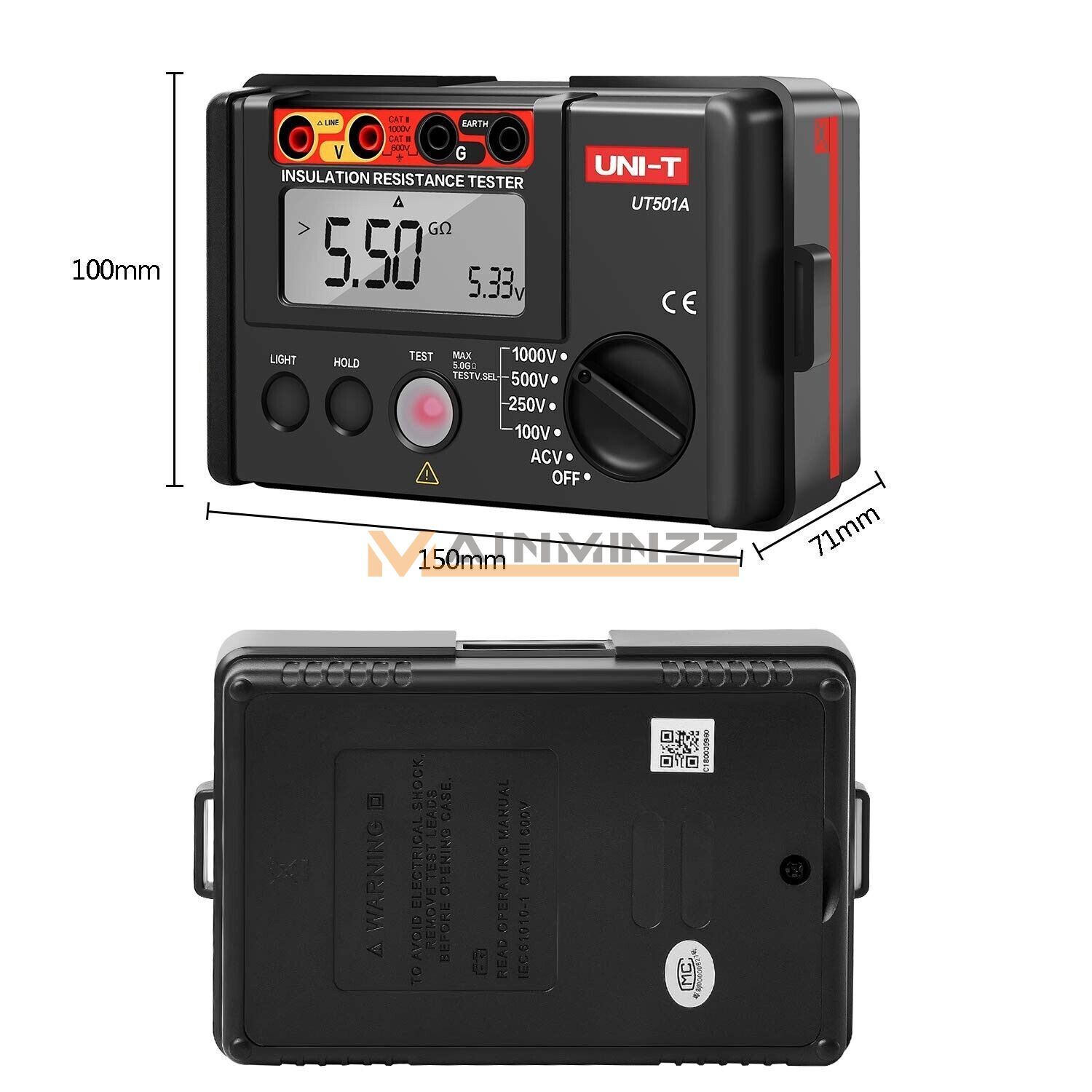 UNI-T UT501A 1000V Insulation Resistance Meter Ground Tester Megohmmeter Voltmet