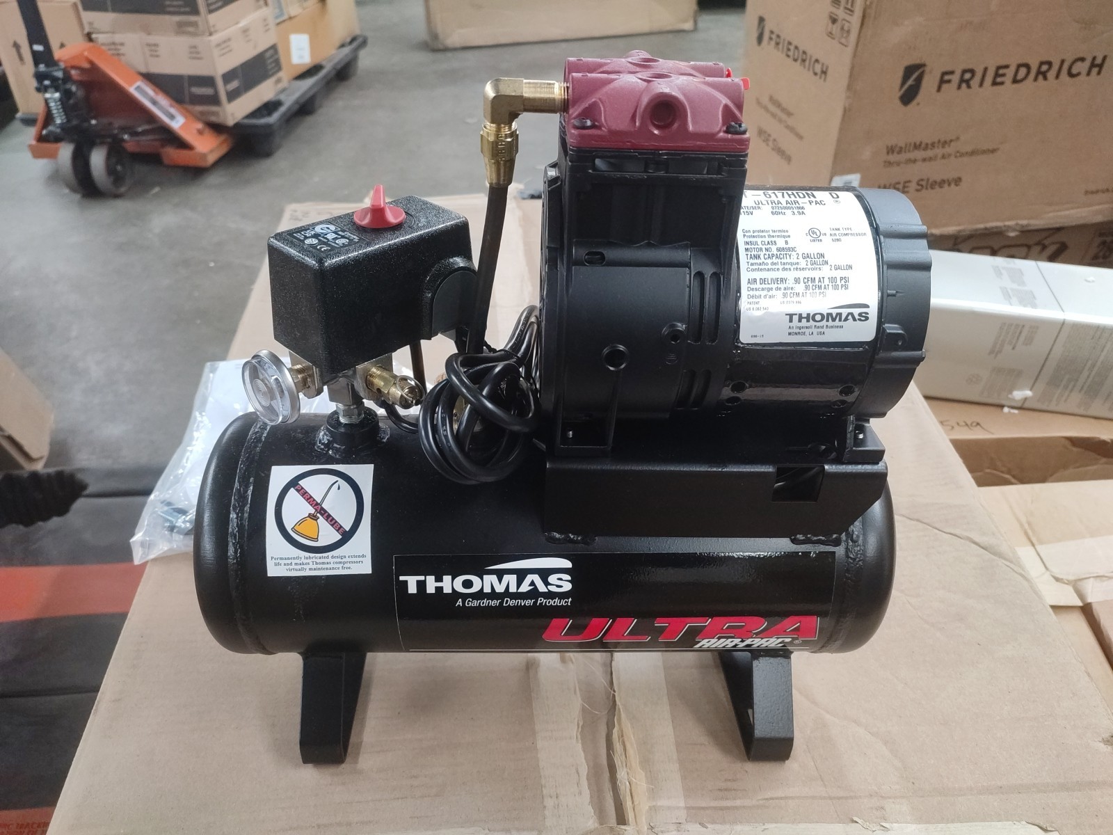 Thomas T-617 HDN Air Compressor, 2 Gal, 0.5 Hp, 115V, 100 Psi