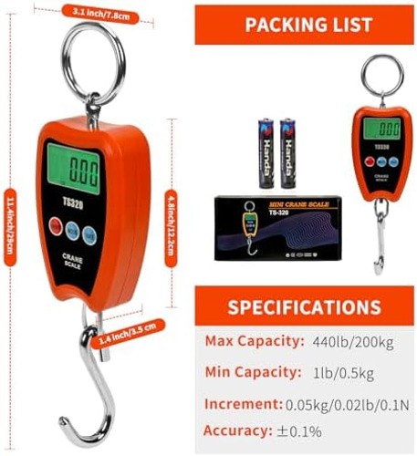 Digital Crane Scale 300kg/660lbs 200kg/440lbs with LED Handheld Mini Hanging …