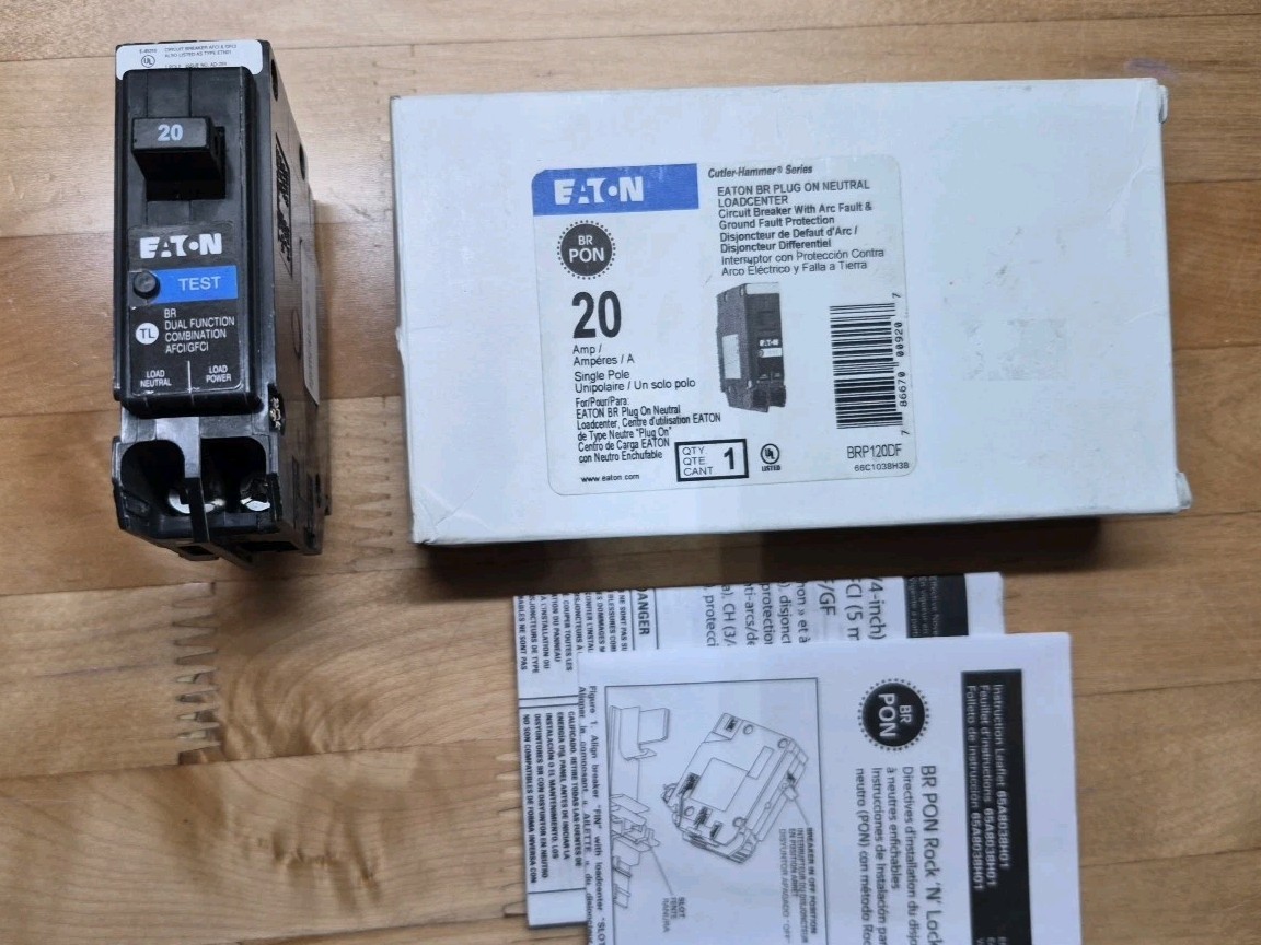 New In Box Eaton BRP120DF – 20 Amp Dual Purpose AFCI GFCI Circuit Breaker 120V