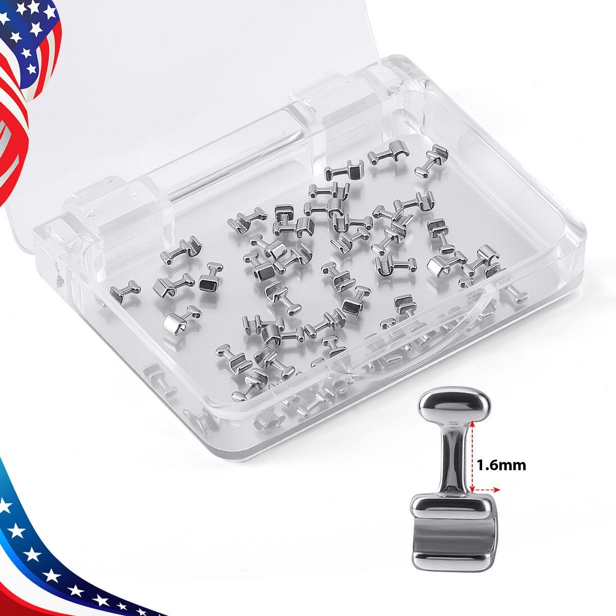 50pcs Dental Ortho Crimpable Hooks Stainless Steel 1.6/1.8/2.1/2.7/3.1/4/5.5/7mm