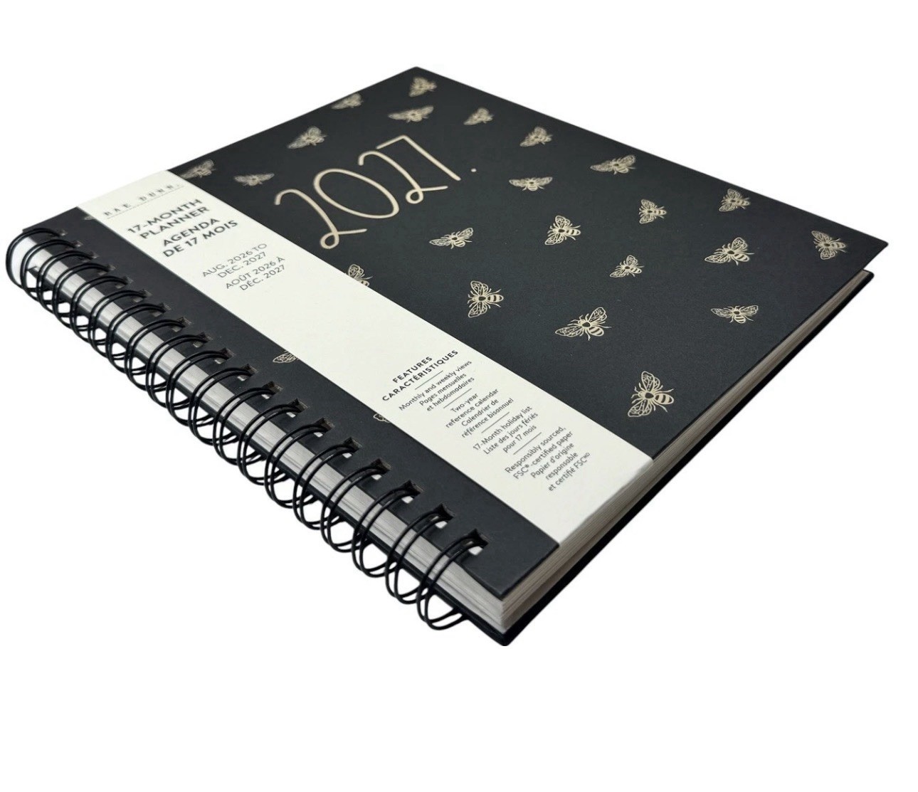 2027 Planner Rae Dunn Planners 17 Months Aug 2026- Dec 2027 Black Bee