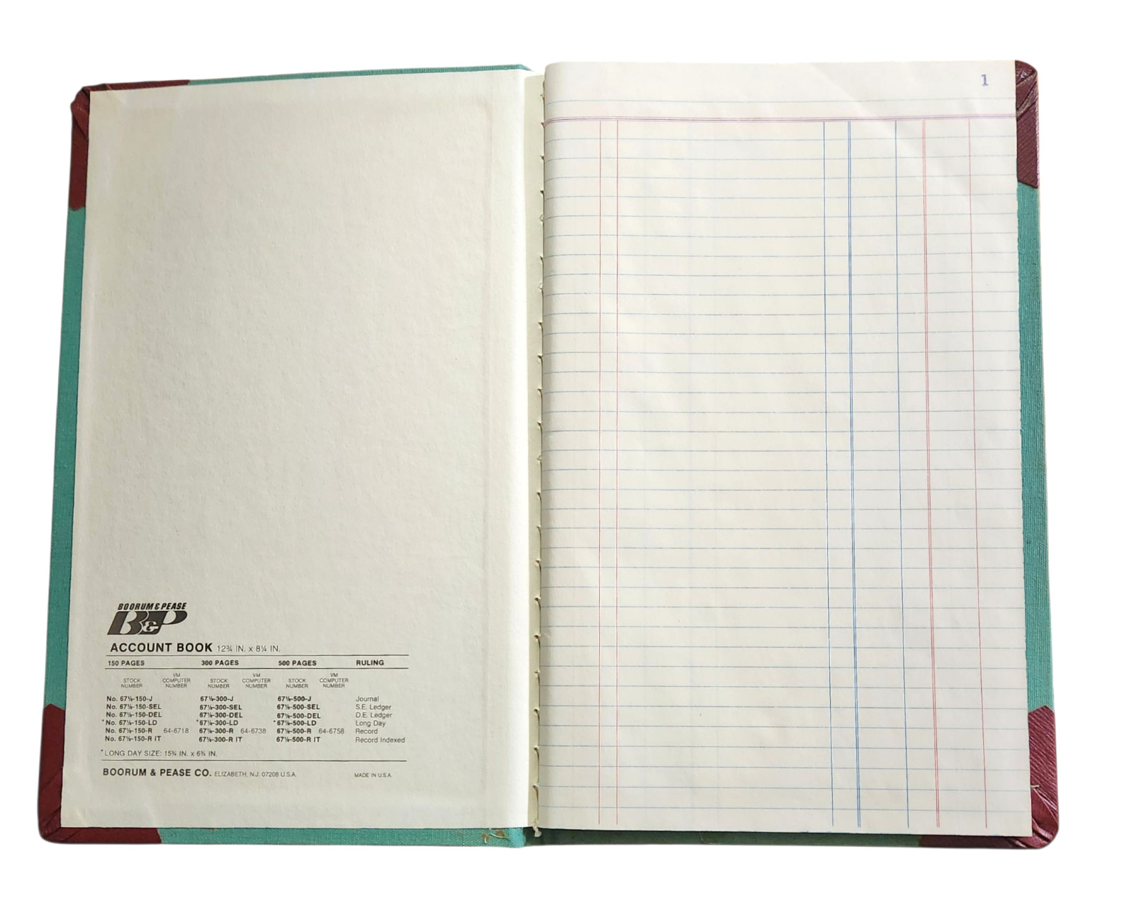 Boorum & Pease Account Book No. 67 1/8 J 150 Green 150 Pages 12 3/4″ X 8 1/4″