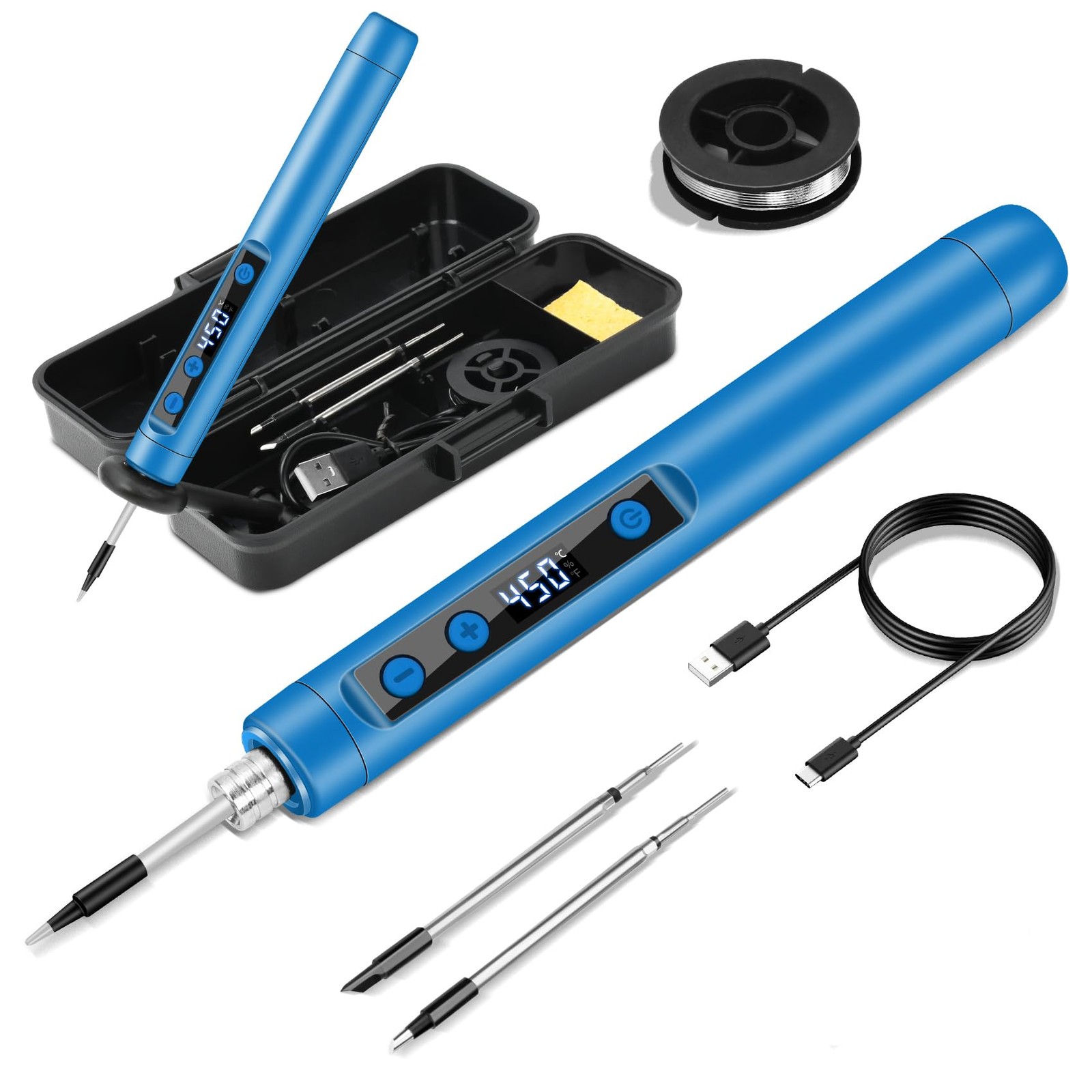 Cordless Soldering Iron Kit – 1100mAh USB Rechargeable Portable Blue