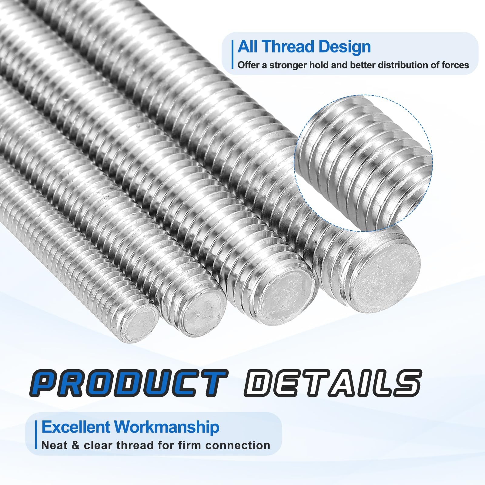 MECCANIXITY 2Pack M12x90mm Fully Threaded Rod, 316 Stainless M12-1.75x90mm