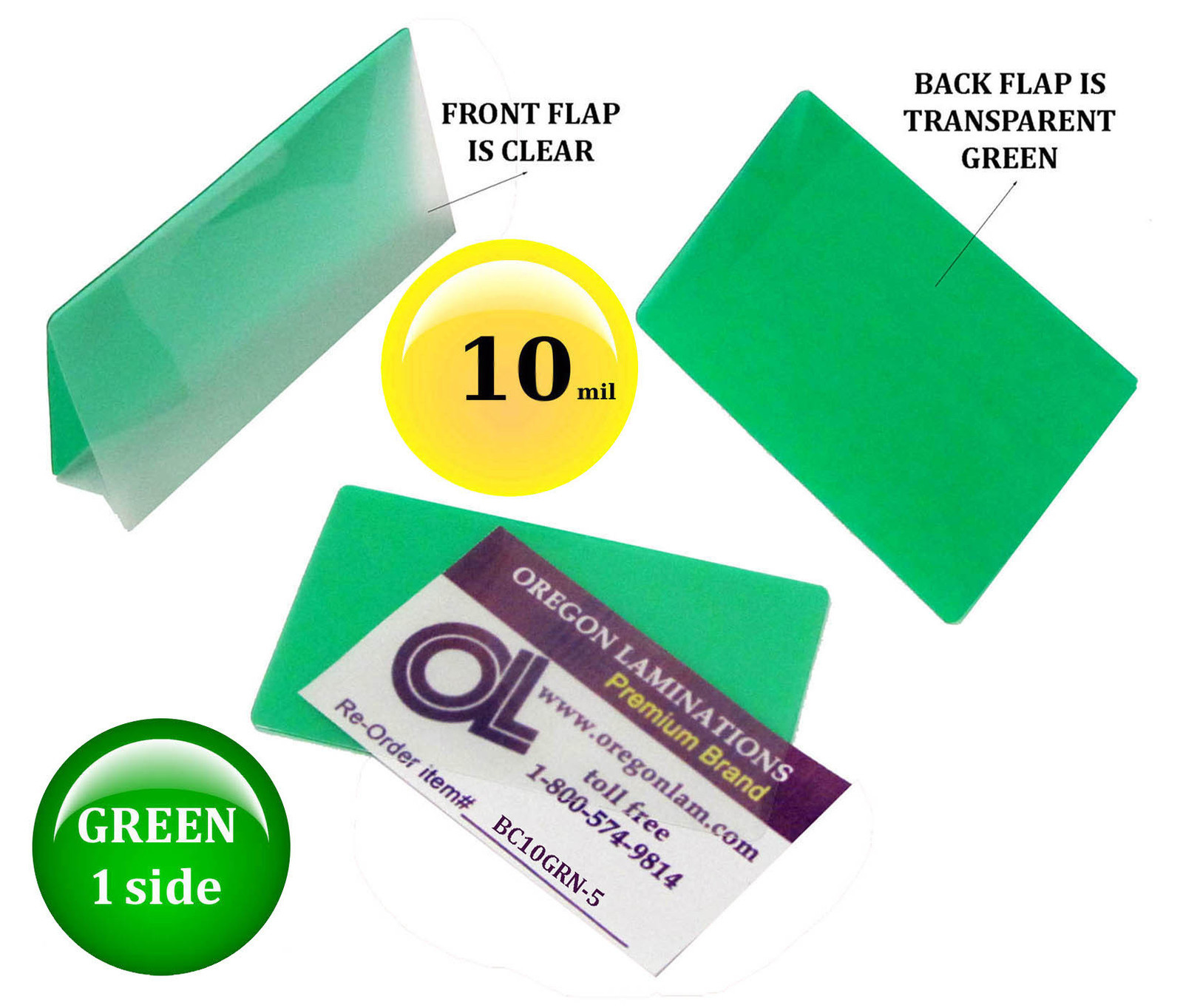 500/pack 10 Mil Green 1 side Business Card Hot Laminating Pouches 2-1/4 x 3-3/4