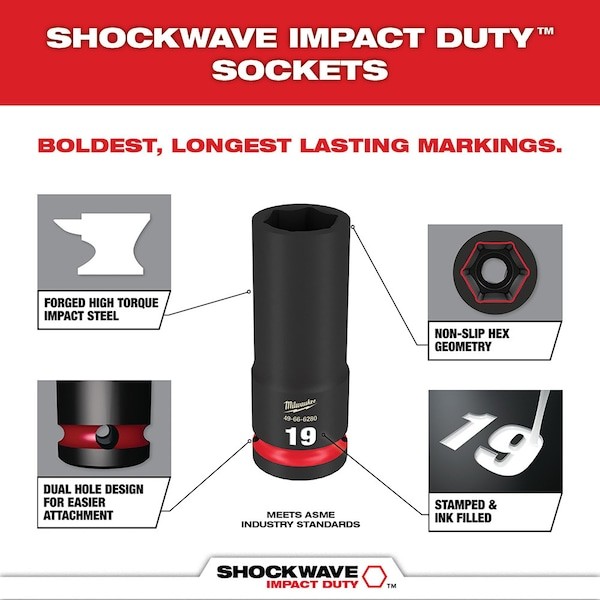 Milwaukee Tool 49-66-6816 19 Pc. Shockwave Impact Duty 3/8″ Drive Metric Deep