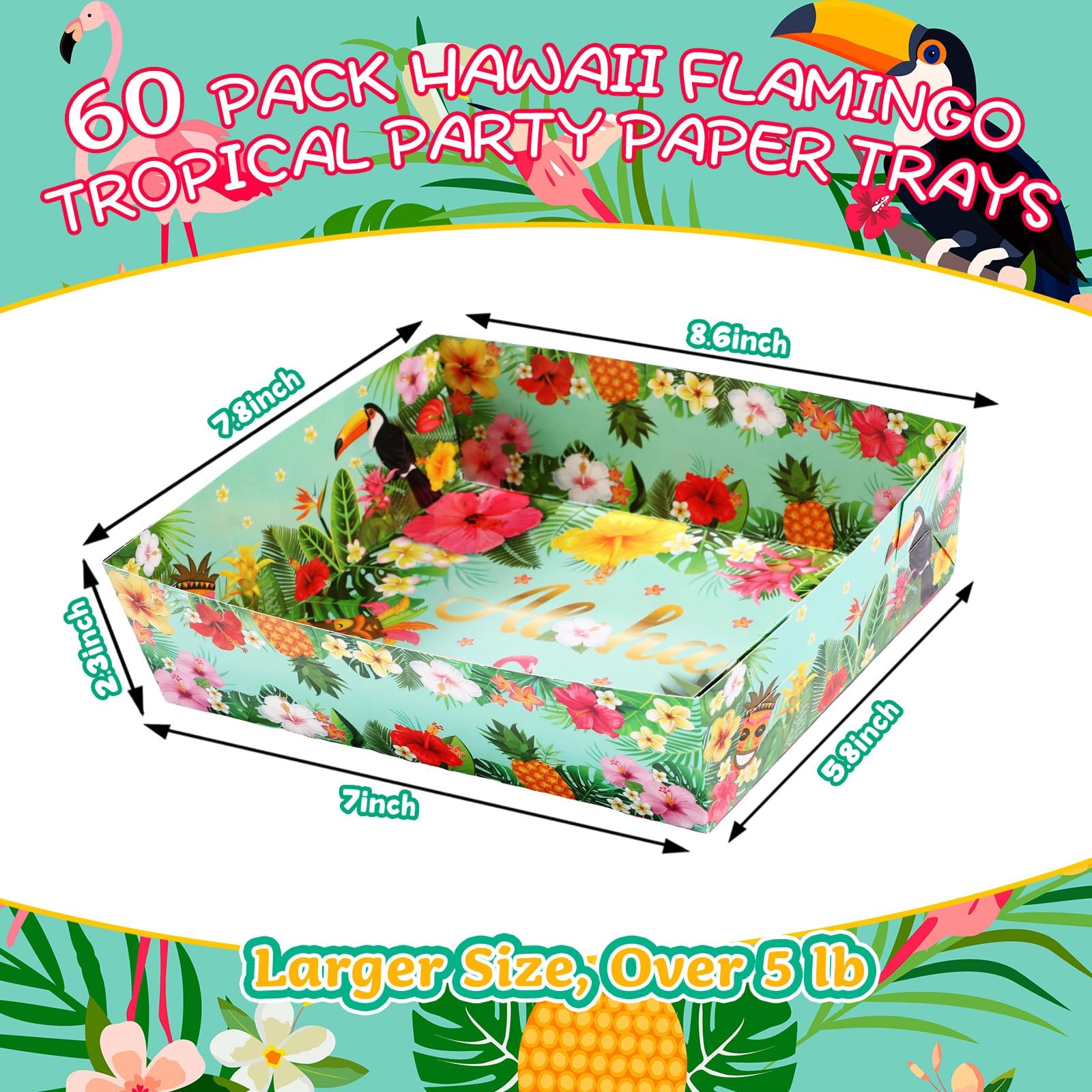 36 Pcs Hawaii Aloha Tropical Party Paper Trays 5lb Large Disposable Hawaiian …