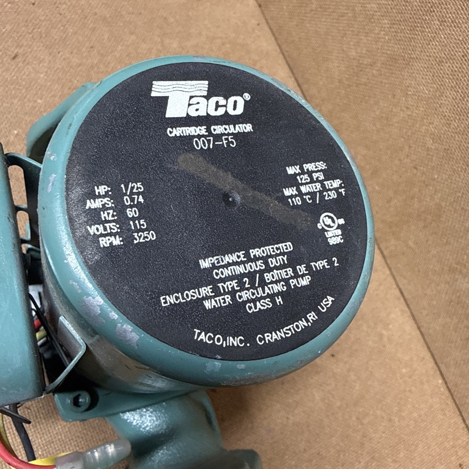 Taco 007-F5 115V Boiler Circulator Pump Untested Parts Repair