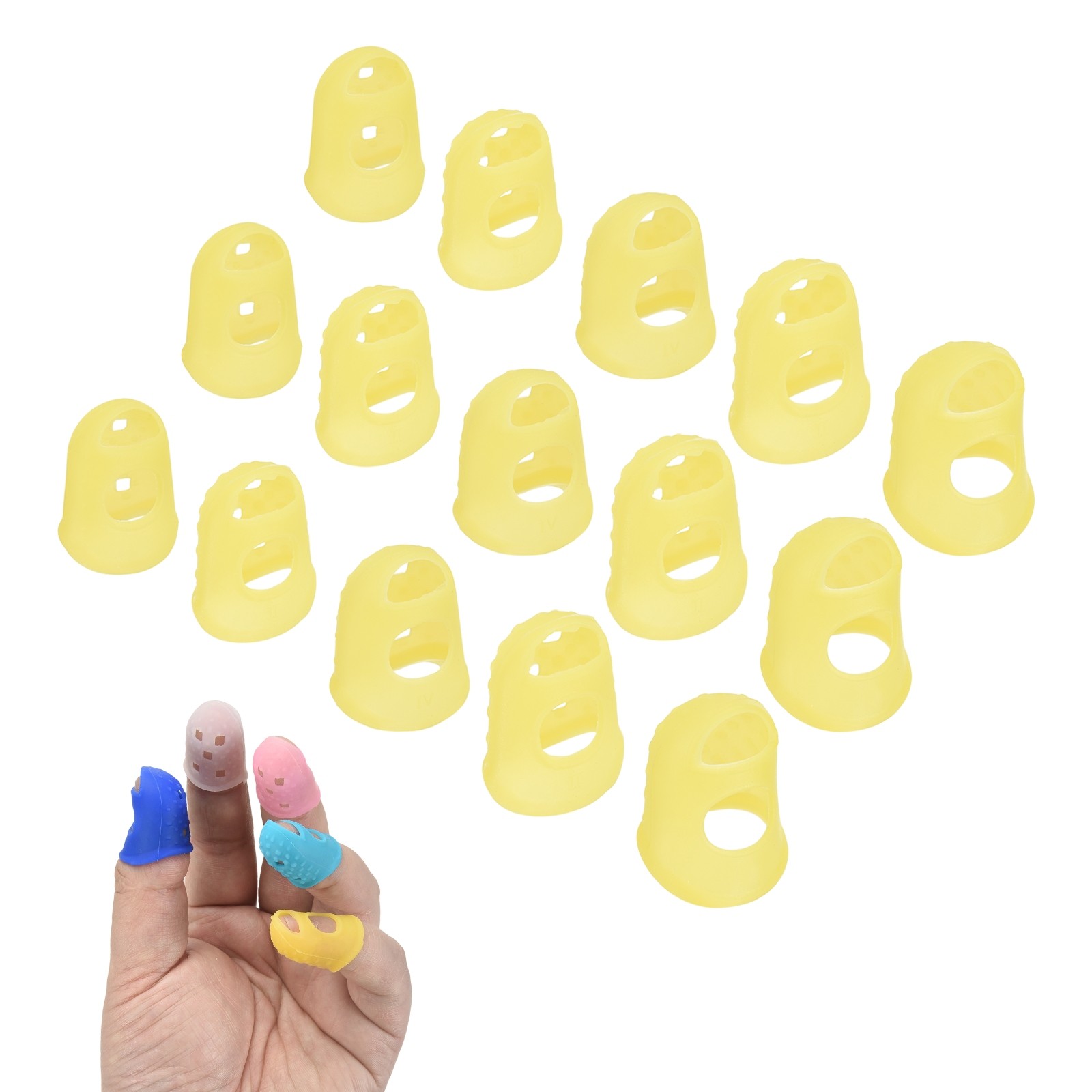 15 Pcs Silicone Finger Tips, 18/20/21.5/23/25mm Reinforced Finger, Yellow