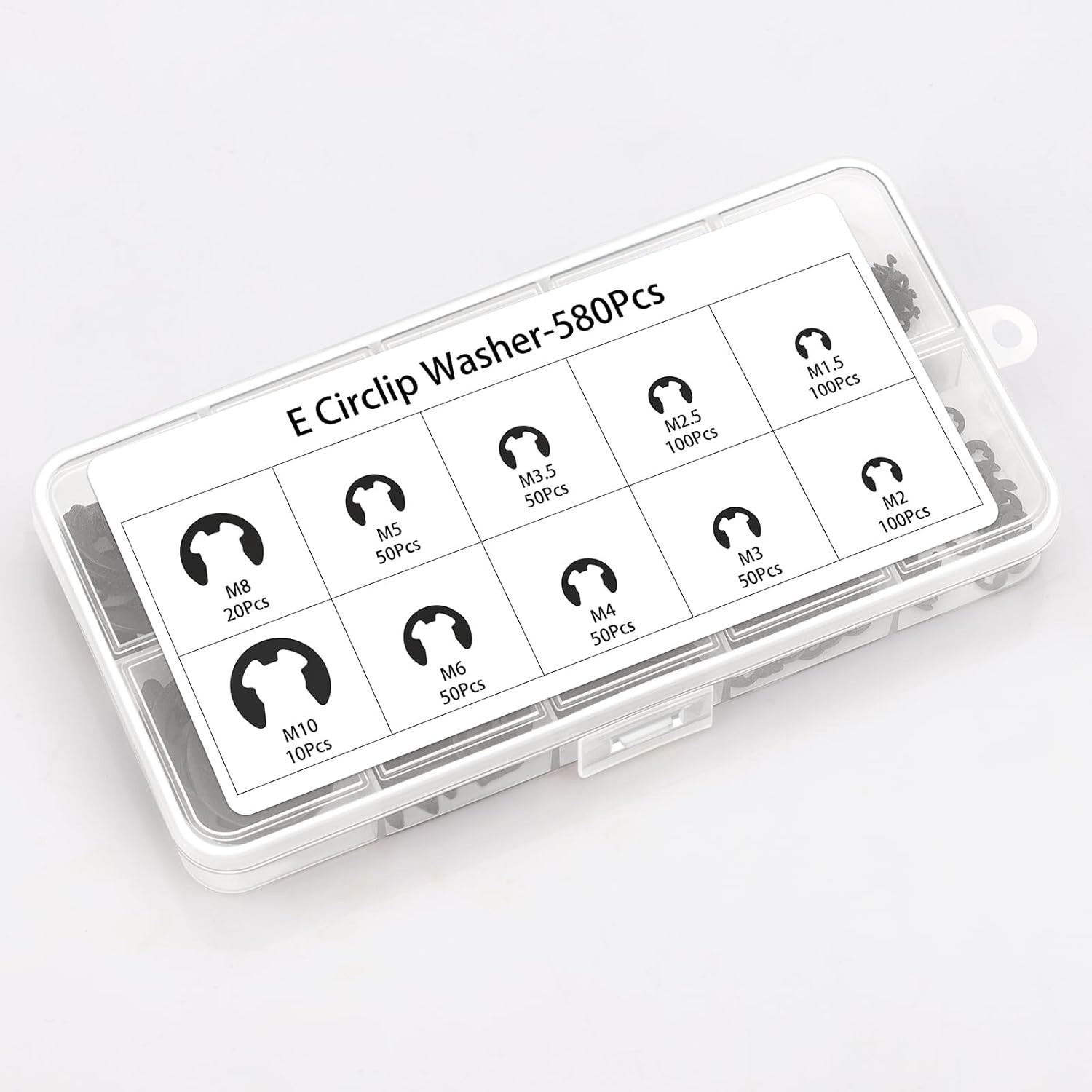 580PCS Black Alloy Steel E-Clip Assortment Kit, E-Clip Assortment Set Include…
