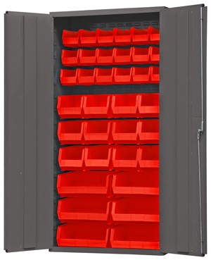 Durham 3602-BLP-36-1795 Storage, Cabinet with 36 Red Bins, 18″L x 36″W x 72″H