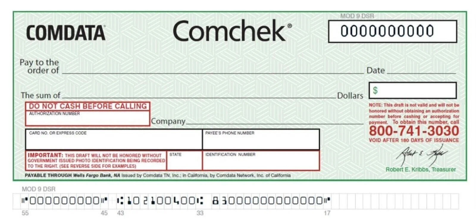 BLANK Green COMDATA Comchek – Size 5 Pack – COMCHECKS *FREE SHIPPING*