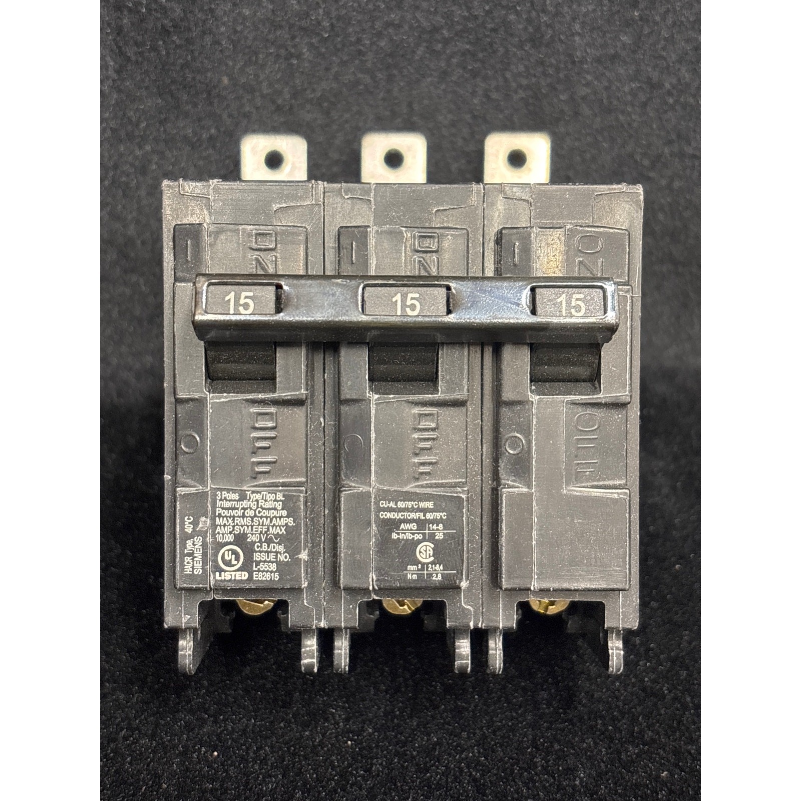 Siemens B315 15A 240V 3-Pole Bolt-On Circuit Breaker