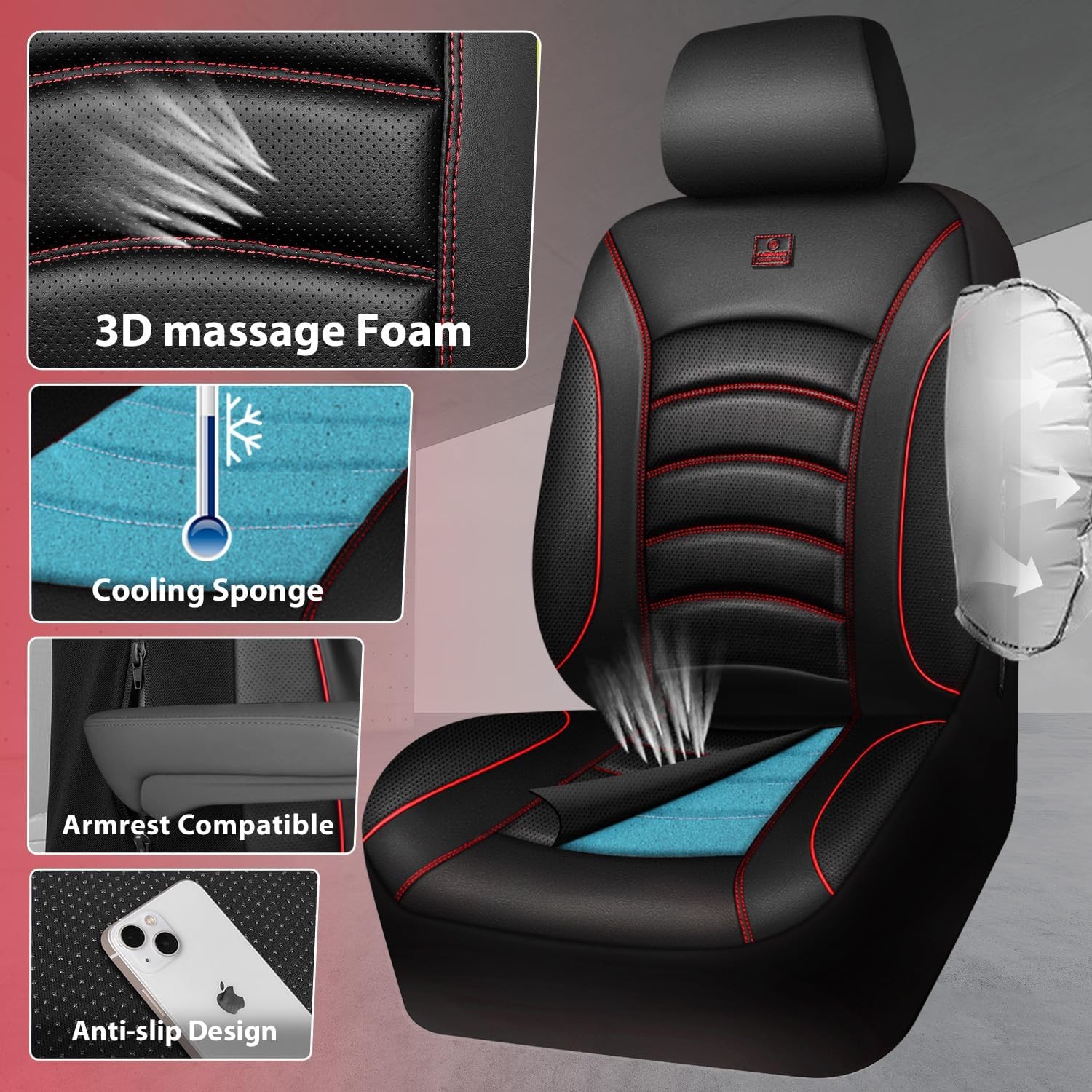 CAR PASS 3D Foam PU Leather Car Seat Covers, Universal Seat Covers Full Sets for