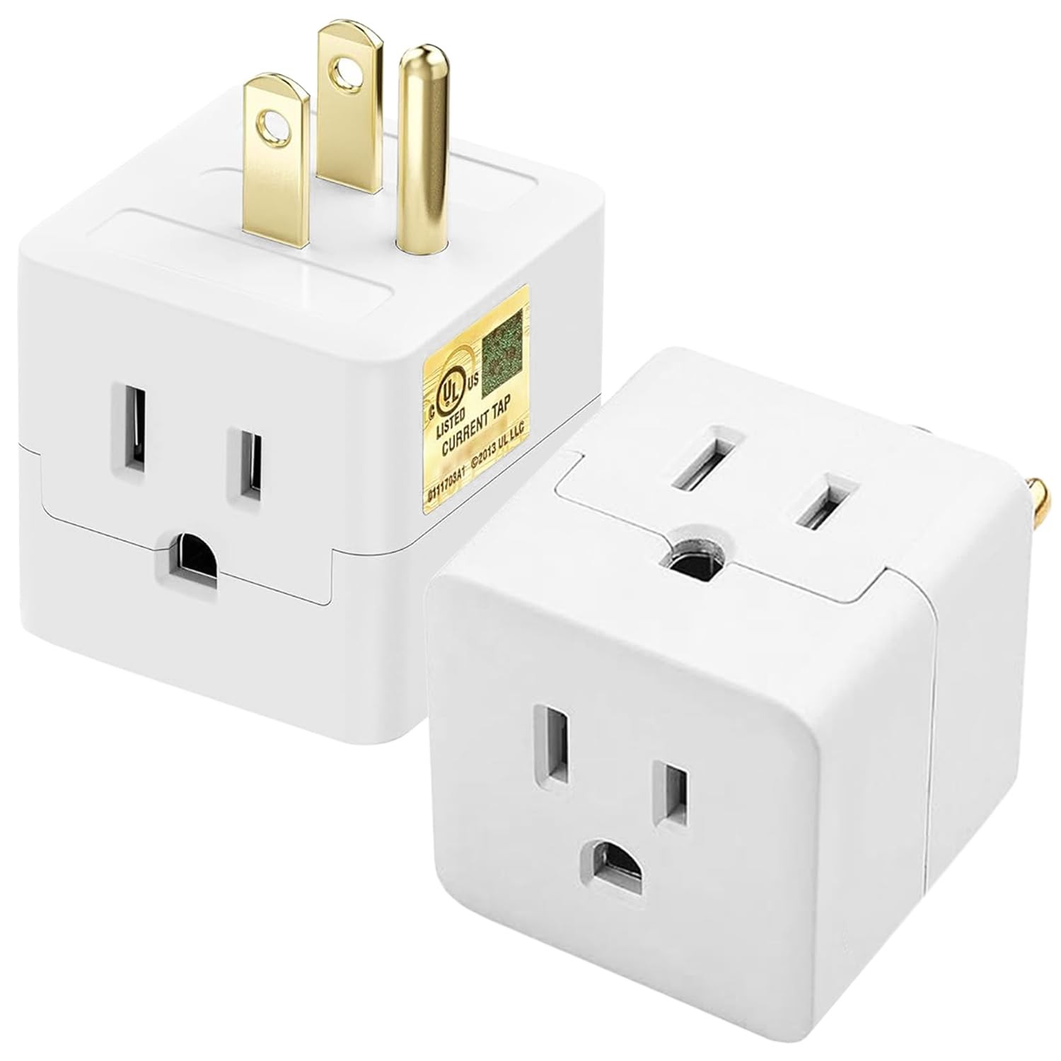 Multi Plug Outlet Extender – UL Listed -3 Wall Adapter 2 Pack, white