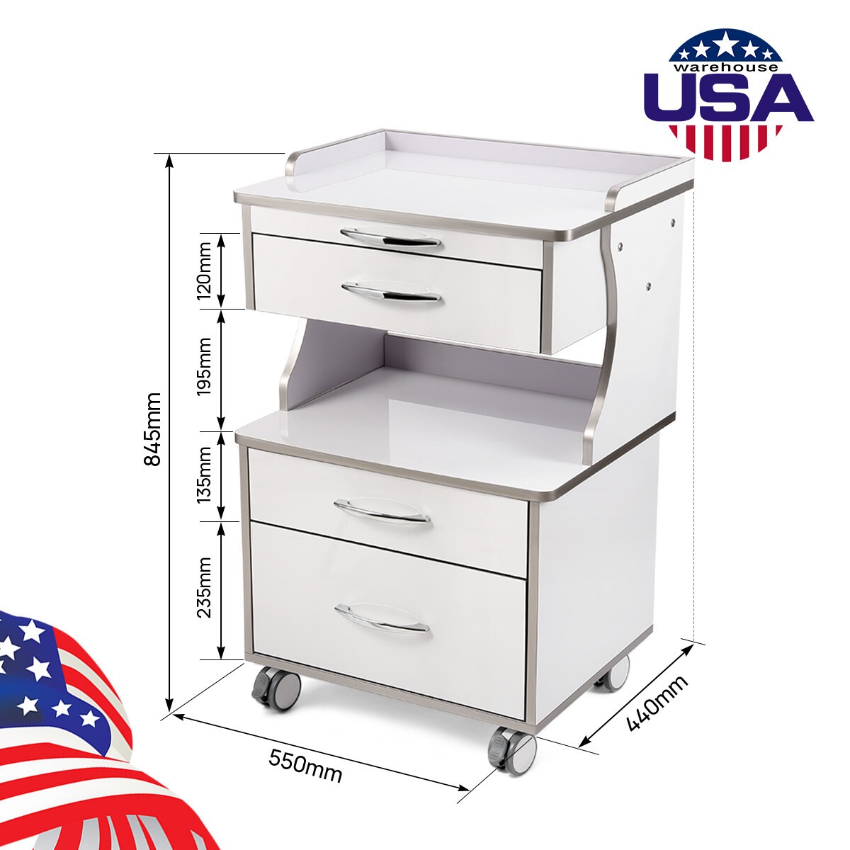 AZDENT Dental Mobile Cabinet Cart with Drawers /Tool Cart Trolley with Sockets