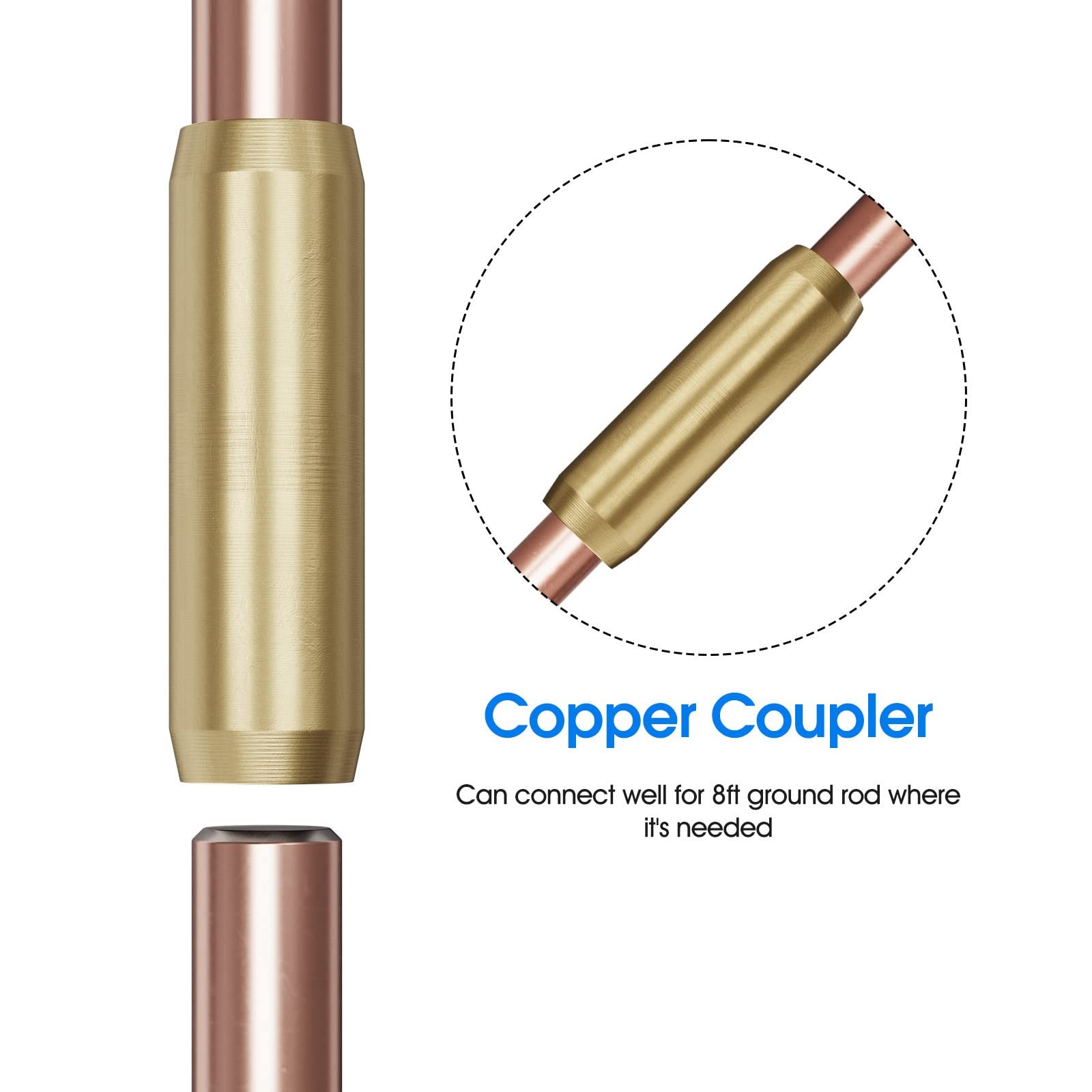 8ft Ground Rod Kit 5/8 Bonded Electrical Copper Grounding With Bronze Clamp Ul