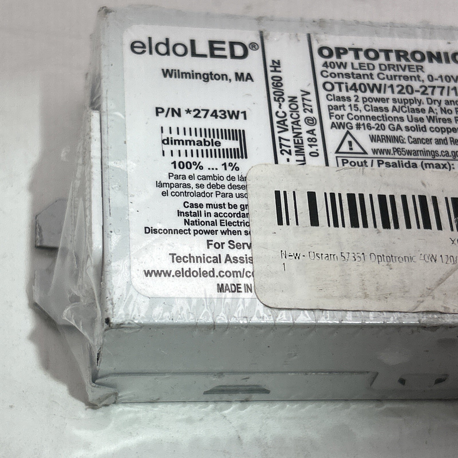 Osram 57351 Optotronic 40W 120/277V AC 50/60Hz Constant Current Dimmable Driver