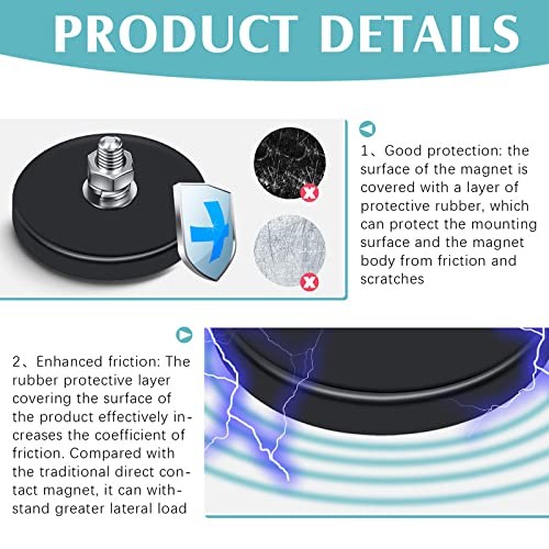 8 Pack Neodymium Magnet Rubber Coated Mounting Magnets with Bolt Nuts