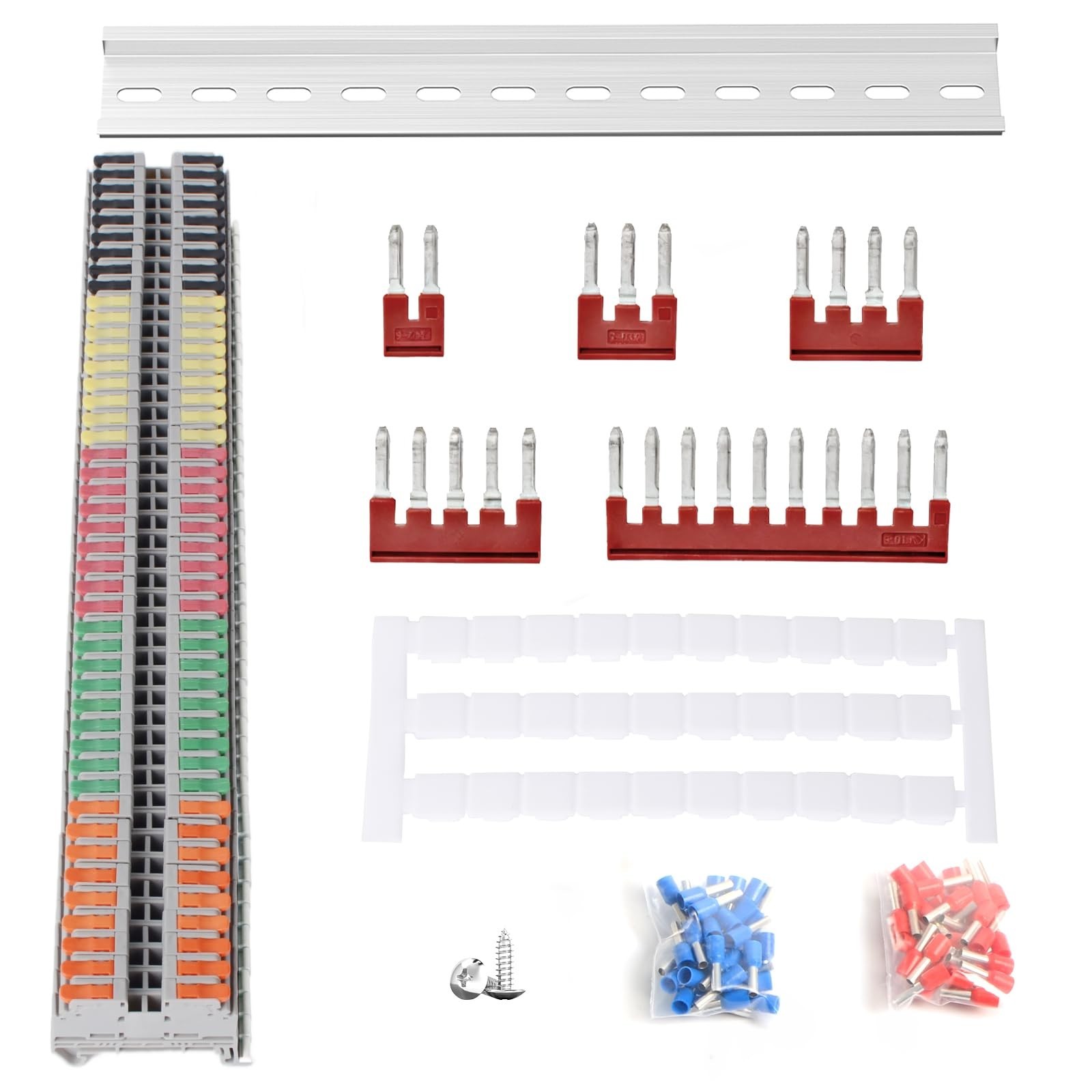 Compact DIN Rail Terminal Block Kit – 600V 32A, 28-12 AWG, Quick Connectors