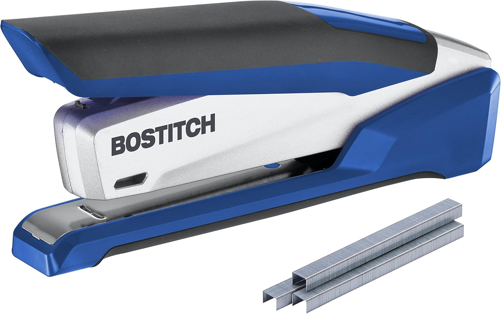 Office Stapler Blue Silver One Finger Heavy Duty Desktop Paper Tacker No Jam