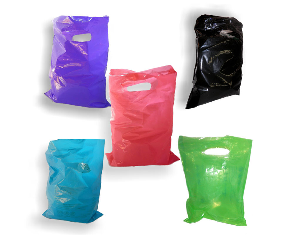 9″ x 12″ Colored PLASTIC MERCHANDISE Bags Retail Store Bags w/Die Cut Handles