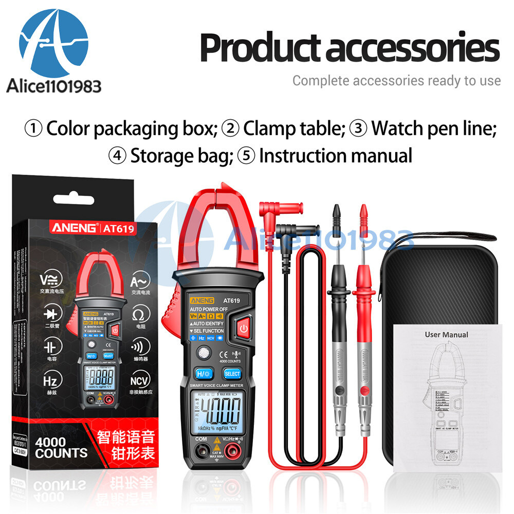 ANENG AT619 Digital Voice Broadcast Multimeter Professional AC DC Clamp Meter