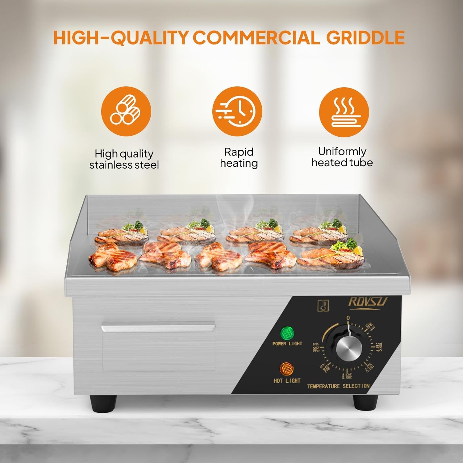 Commercial Electric Griddle, 14″ Countertop Flat Top Grill,122℉-572 ℉ Adjustable