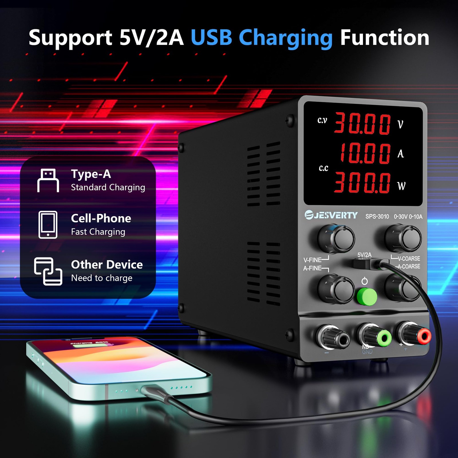 DC Power Supply Variable 0-30V 0-10A 5V/2A USB SPS-3010 Adjustable Switching