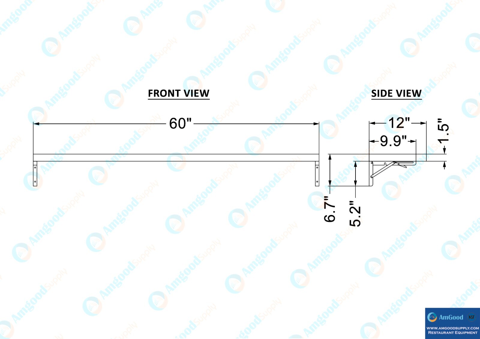 12 in. x 60 in. Stainless Steel Folding Wall Shelf