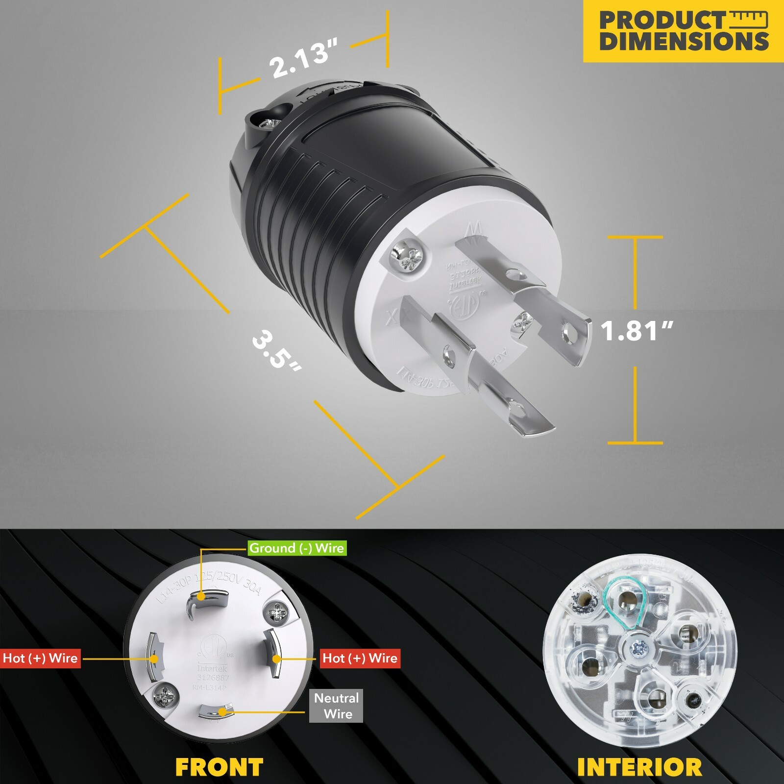 Male 30 Amp 4-Prong NEMA L14-30P Replacement Locking Power Cord End UL Listed