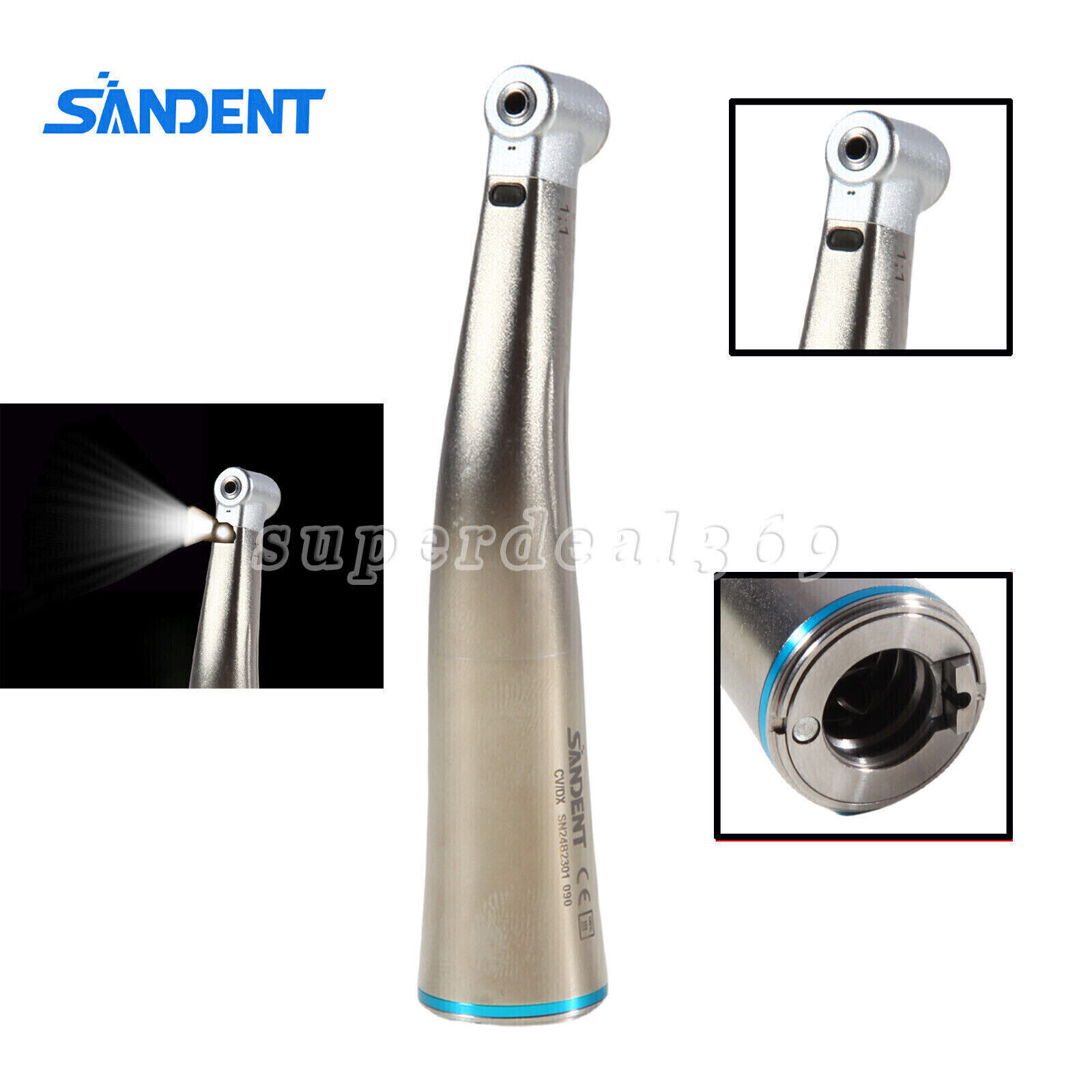 NSK Style Dental 1:1 LED Fiber Optic Contra Angle Handpiece Push Button Inner ty