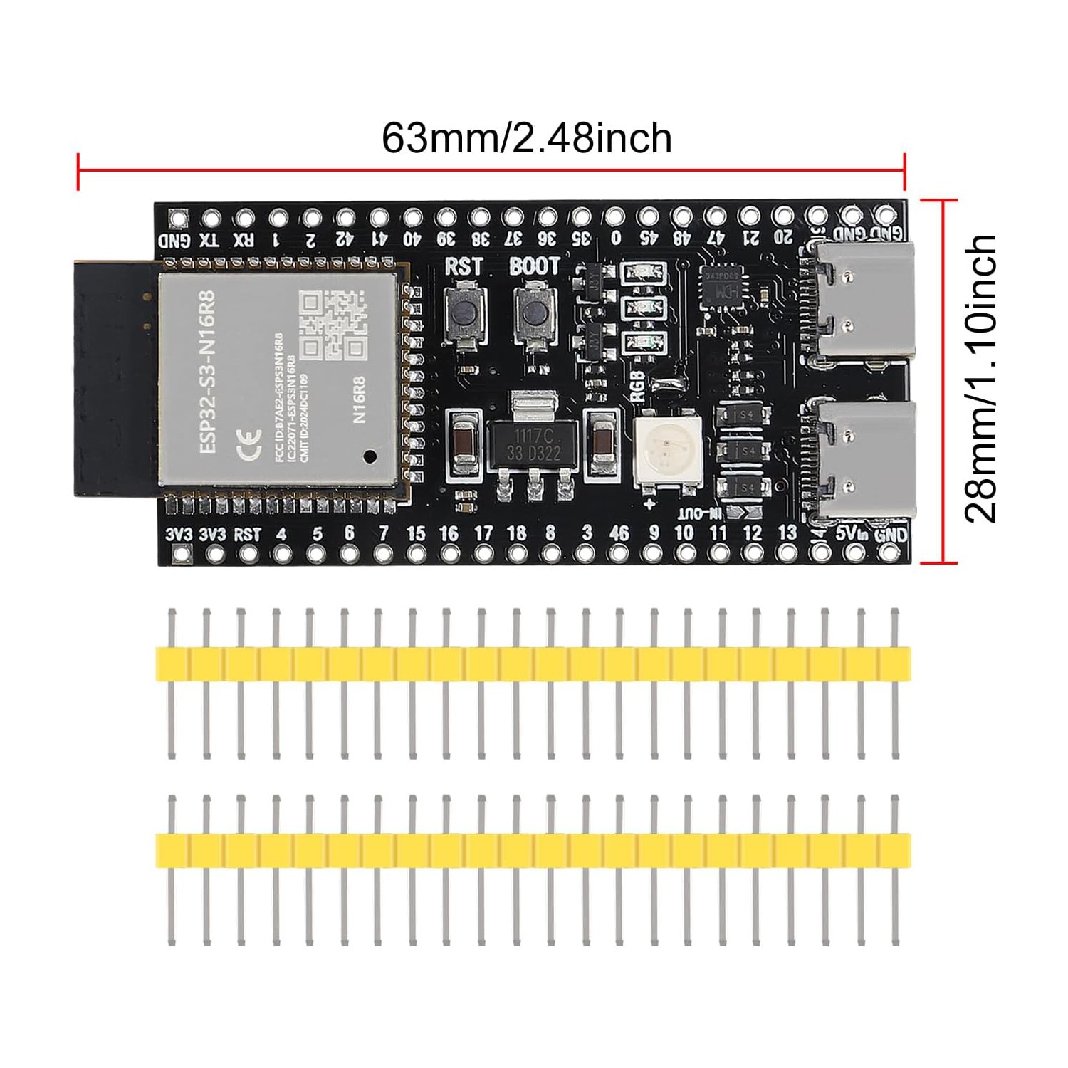 3PCS ESP32-S3 N16R8 Development Board Dual-Mode Type-C WIFI Bluetooth Unsoldered