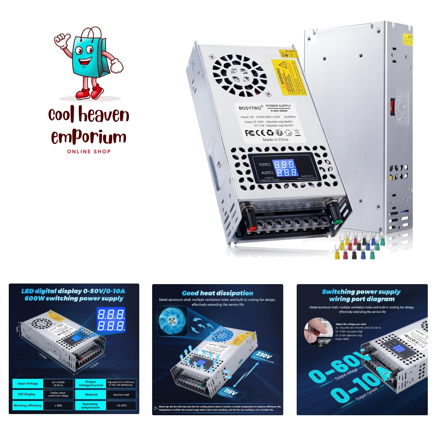 60V Adjustable dc Power Supply 600W,Switching Power Supply AC 110V/220V to DC…