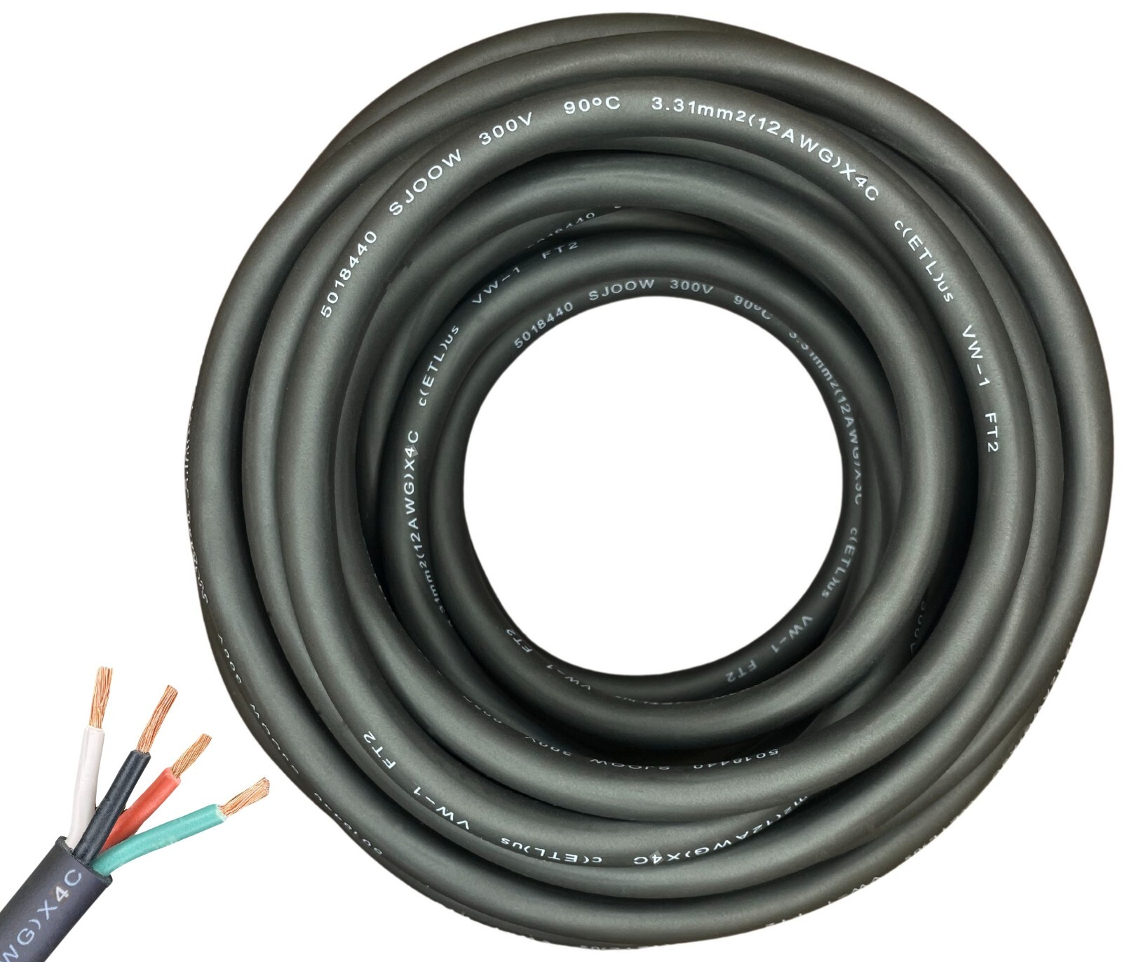 WindyNation 2-DAY SHIPPING 12/4 SJOOW Cable 12 Gauge 4 Conductor 300V Cable Wire